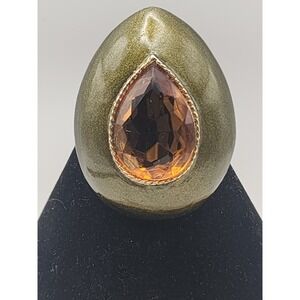 VTG Jan Michaels San Francisco Brooch/Pendant Teardrop Faceted Bezel Bronze Tone
